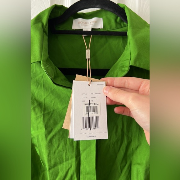 Michael Kors Collection Green Sleeveless Pleated Poplin Midi Shirt Dress 12 - Picture 10 of 14